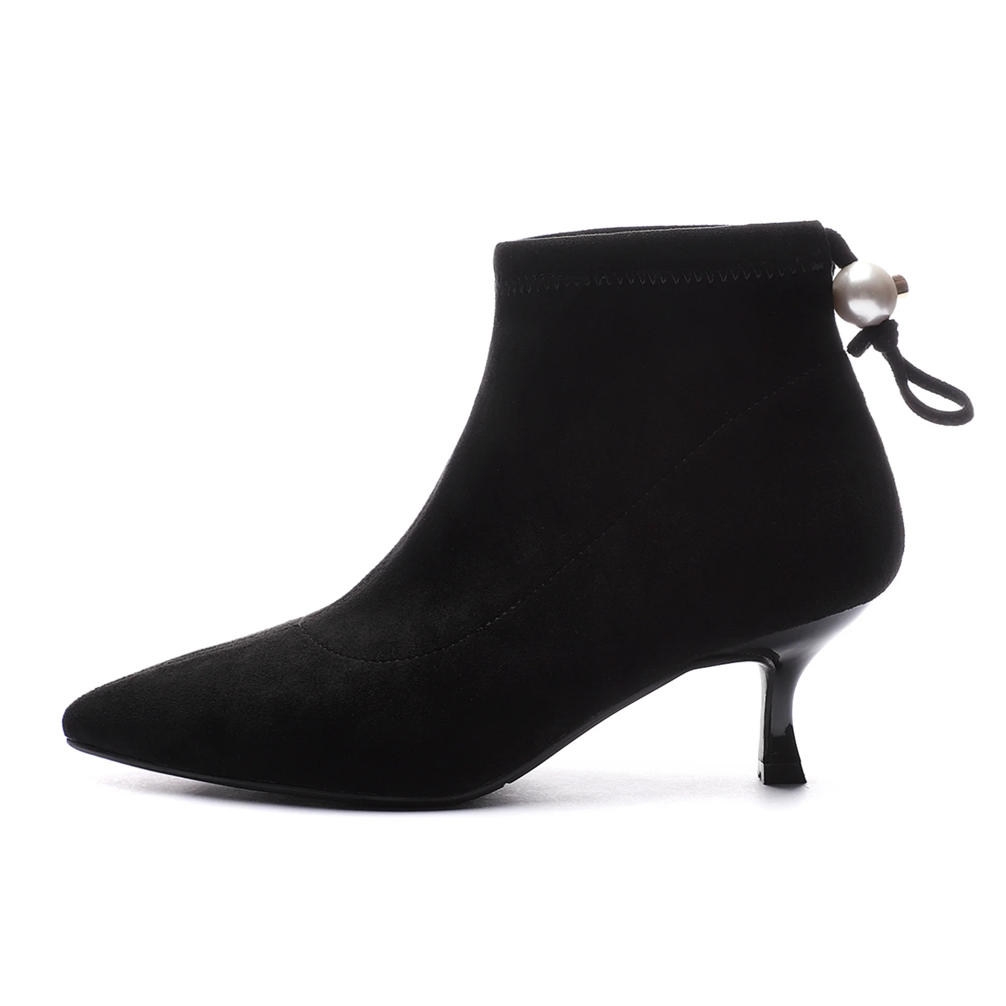 black 1 Женские ботинки г. Зимние однотонные черные короткие резиновые ботильоны на молнии теплые зимние ботинки из флока на тонком высоком каблуке с острым носком - Цвет: black 1