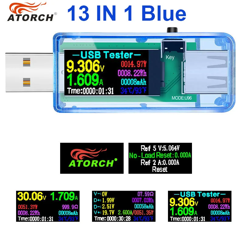 1XBlue U96 U96 13 в 1 USB Тестер DC Цифровой вольтметр amperimetro Напряжение Ток вольтметр Амперметр детектор банк питания индикатор зарядного устройства - Цвет: 1XBlue U96