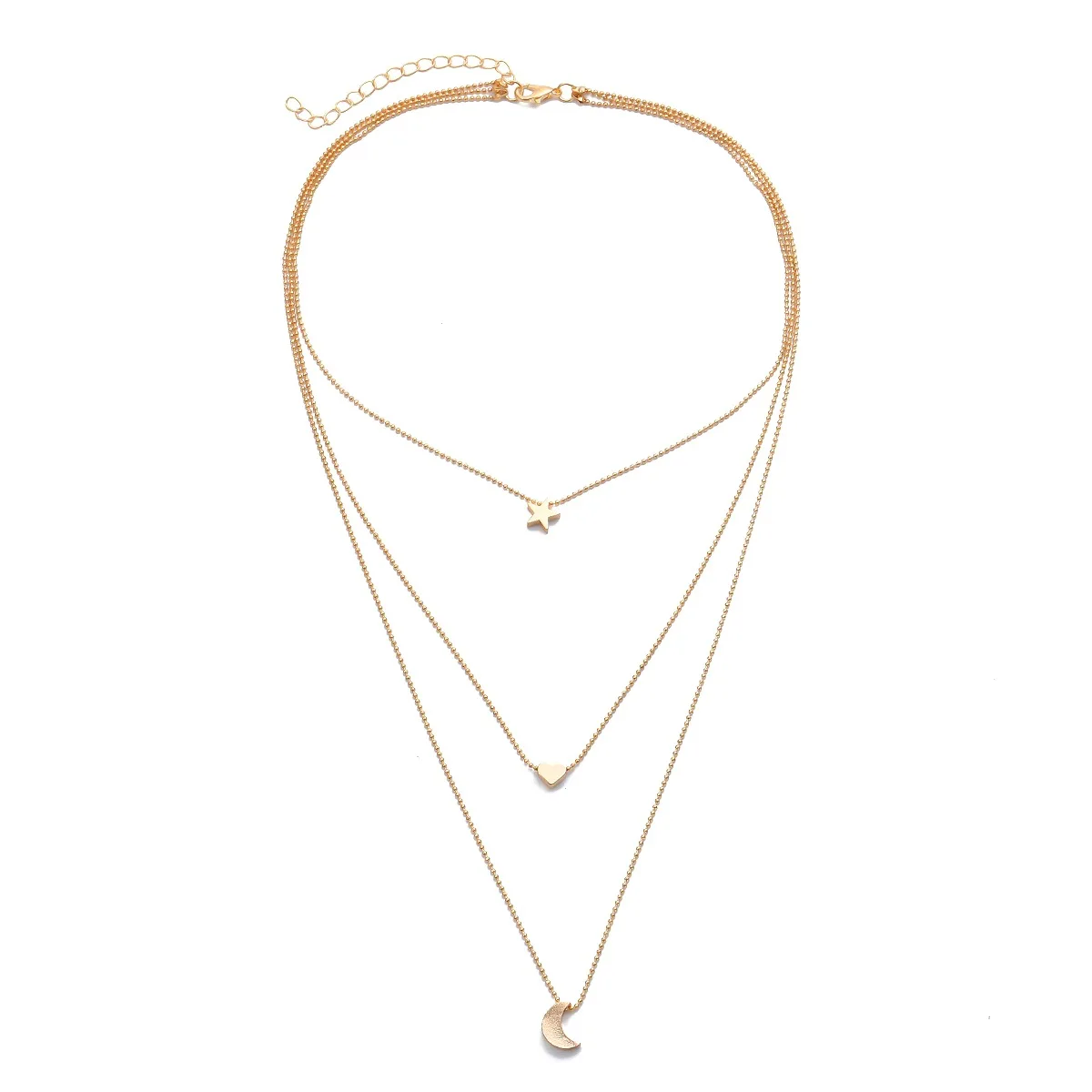 

Fashion Multi Layer Pendants Necklaces For Women Golden Metal Moon Star Heart Necklace New Design Jewelry Gift