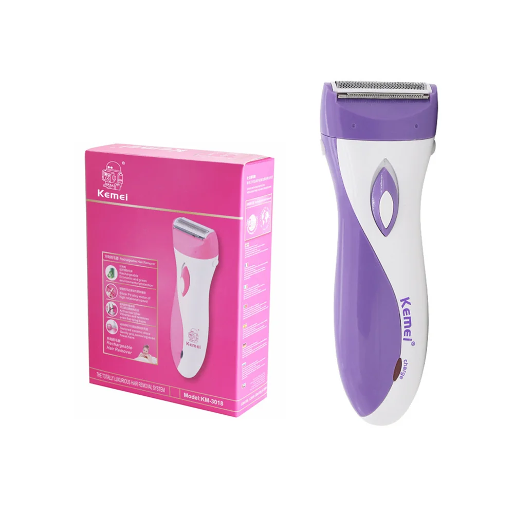 purple-with box Kemei электробритва, для женщин, для удаления волос, профессиональное бритье, машина для депиляции, перезаряжаемый эпилятор, бикини, триммер, бритва 41D - Цвет: purple-with box