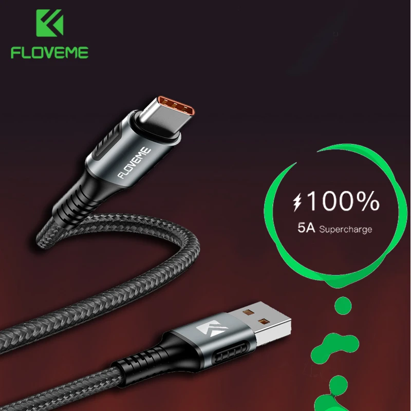 FLOVEME 5A USB Type C кабель Supercharge зарядный для Huawei P20 P30 Pro 1 M Быстрая зарядка зарядное