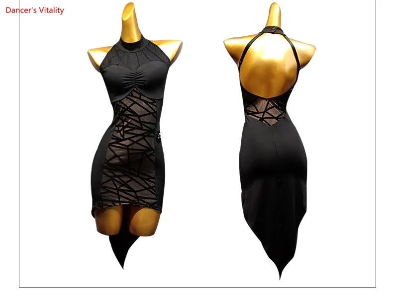 

Women Sleeveless Latin Dress Girls Black Latin Ballroom Tango Modern Rumba Cha Cha Salsa Dance Costume