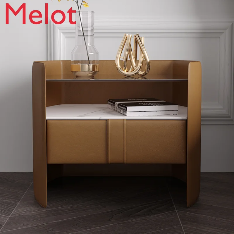

Light Luxury Bedside Table Small Apartment Simple Locker Italian Modern Stone Plate Charging Smart Storage Rack Bedside Cabinet