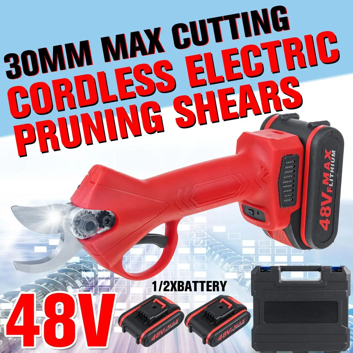 48VF Cordless Pruner 30MM Electric Pruning Shear With 9000mAh Lithium-ion Battery Efficient Fruit Tree Bonsai Pruning Tool