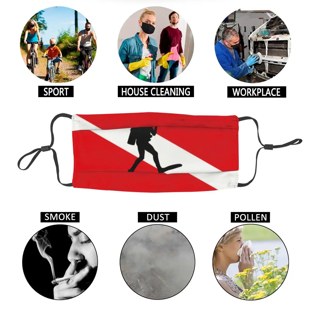 

Scuba Diver Flag Reusable Face Mask Men Women Dive Diving Dustproof Protection Cover Respirator Mouth Muffle