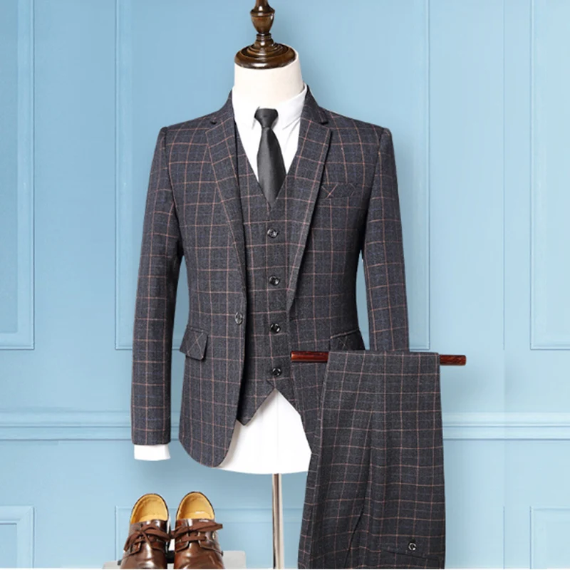 

M-4XL (Блейзер + брюки + жилет), Классический мужской костюм, тонкая свадебная одежда для жениха, мужской деловой повседневный костюм из 3 предме...