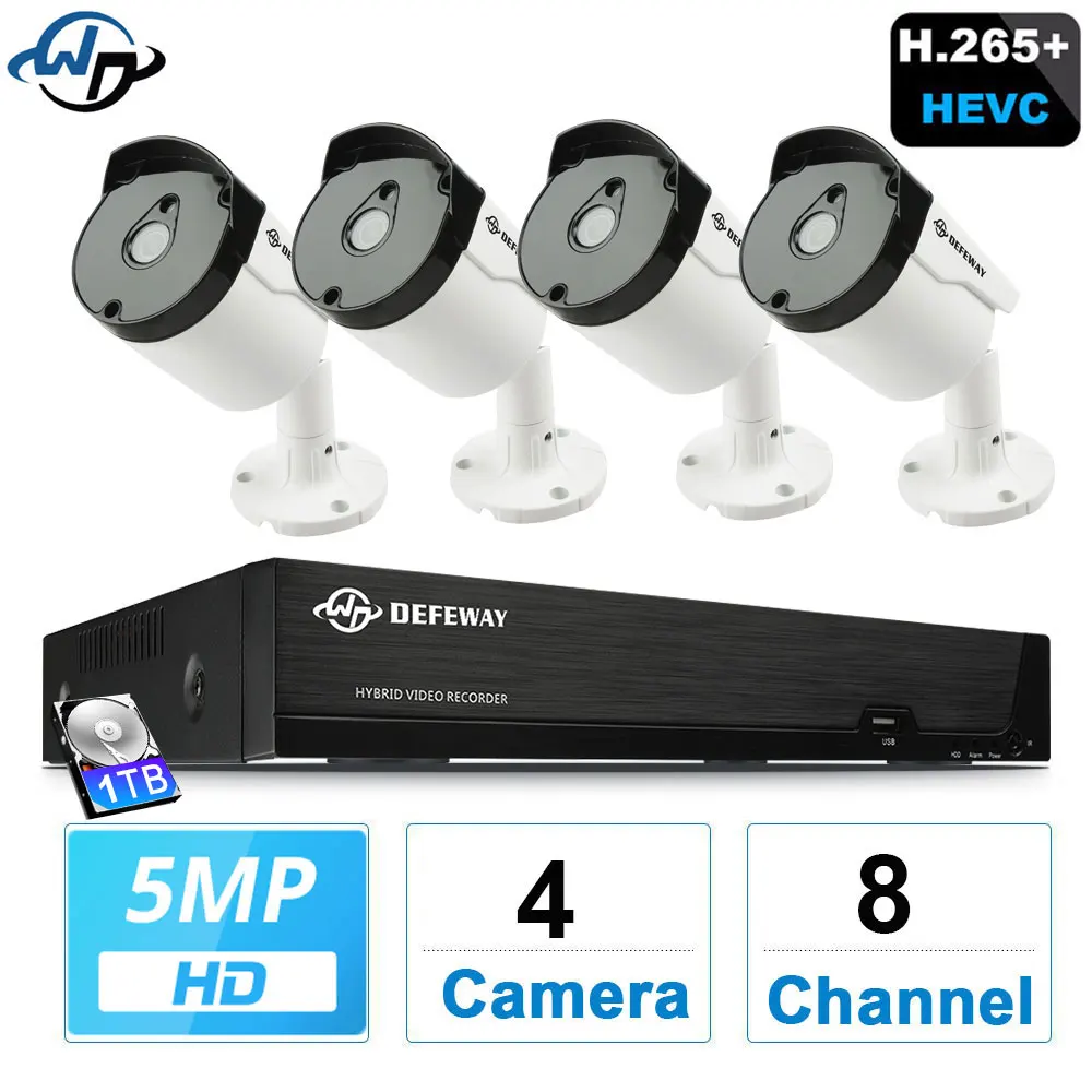 DEFEWAY 8CH HD 5.0MP DVR Kit H.265 + Открытый безопасности Камера Системы VGA/совместимому с HDMI CCTV