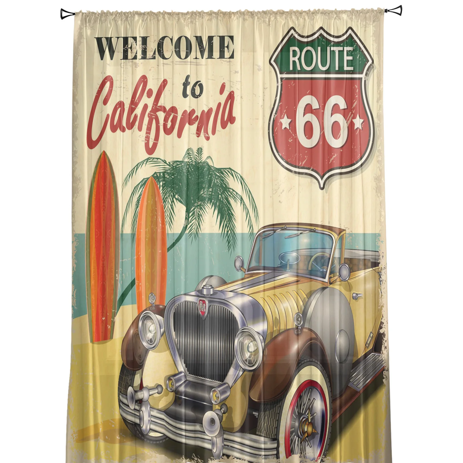 Ретро-автомобиль морской пляж постер Калифорния прозрачные Занавески для