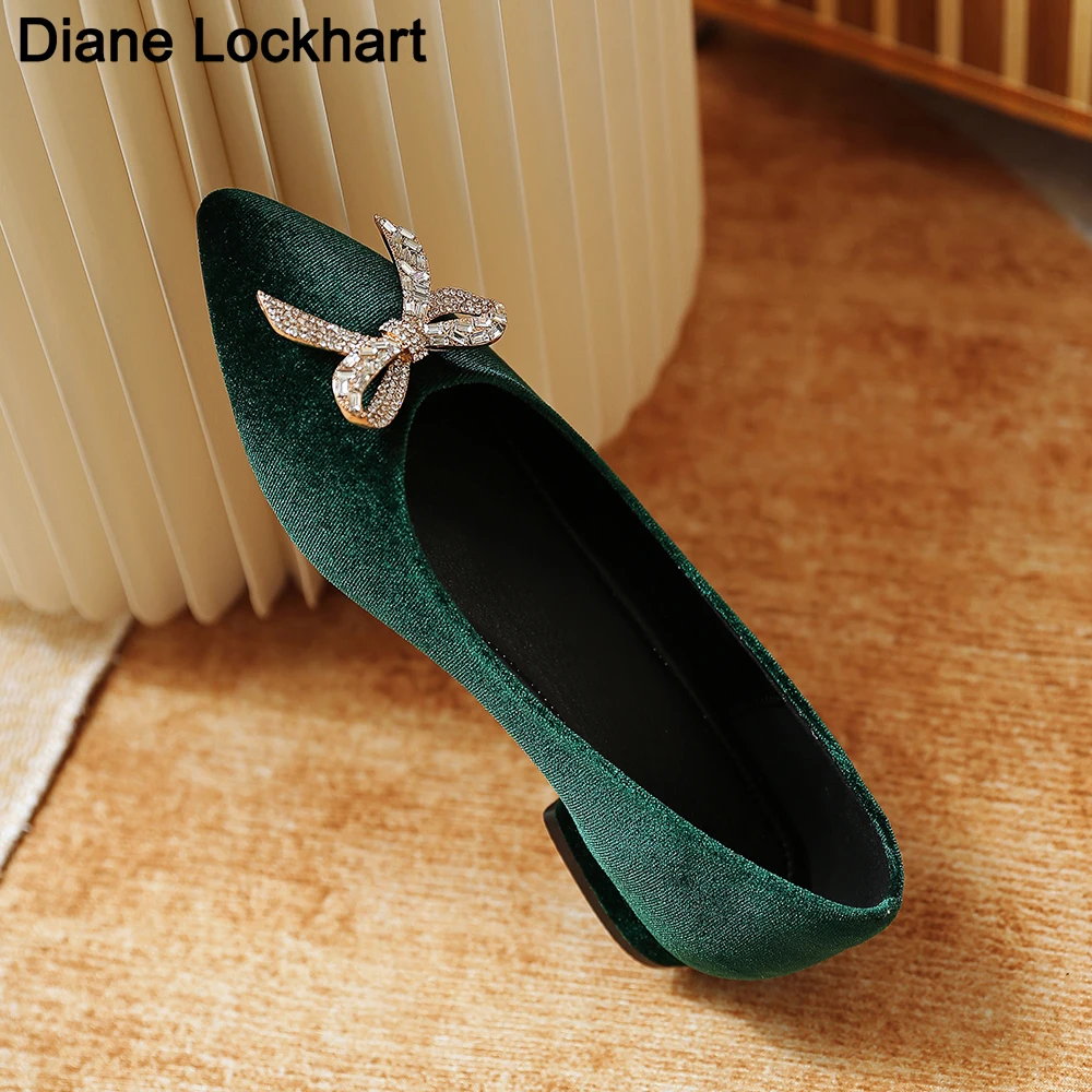 

Балетки женские с бантом, бархатные повседневные туфли на плоской подошве, офисные туфли с острым носком, без застежки, складные, большие ра...