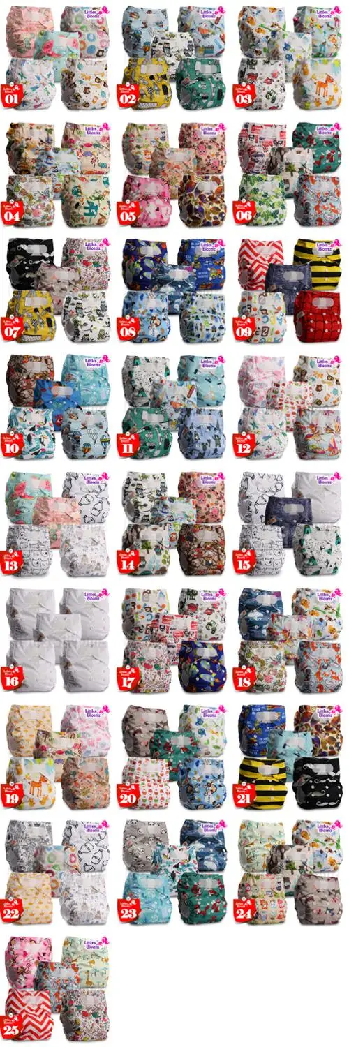 [Littles и Bloomz] 5 шт./компл. Стандартный крюк-петля Многоразовые моющиеся пеленки, 5 подгузники/подгузники и 5 вставки из микроволокна в одном комплекте