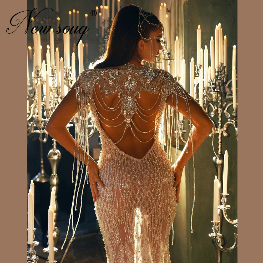 Newest Saudi Arabic Bride Dresses Luxury Crystal Beading Mermaid Long Train Formal Bridal Gowns Wedding Dresses 2021 Dubai Aibye