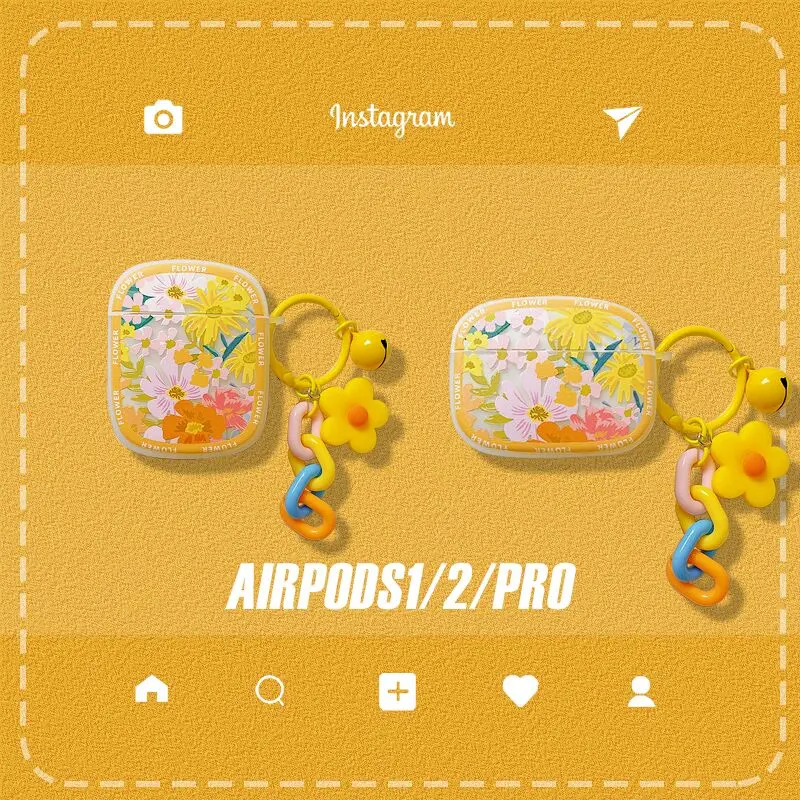 

sumkeymi Cute Flower Decoration Case for Apple Airpods Pro or 1 or 2 Case ornament Accessories Bluetooth Earphone Silicone Cover
