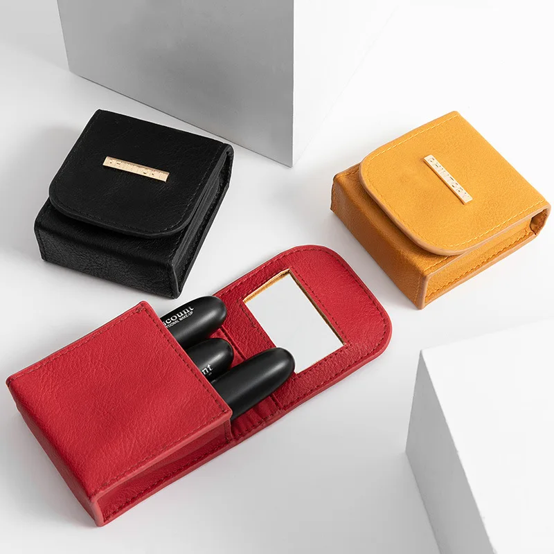 

Lipstick Cosmetic Bag With Mirror Makeup Bag Travel Pouch PU Leather Portable Beauty Case Small Storage Cases Can Customized