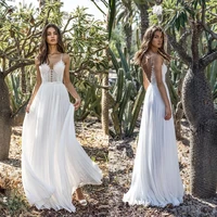 boho wedding dresses chiffon spaghetti straps v neck open back a line beach vintage bridal gowns robe party gowns custom made