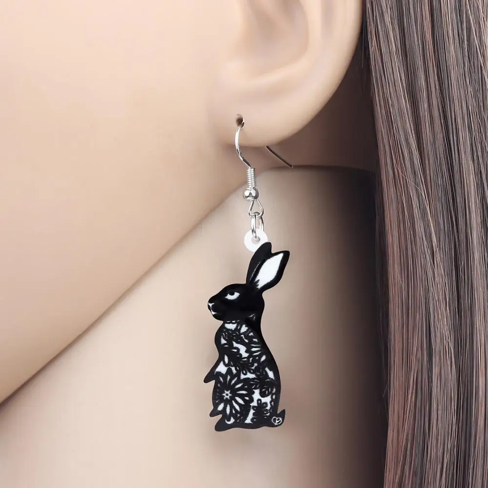Bonsny Acrylic Black Easter Paper Cutting Hare Rabbit Bunny Earrings Pet Animal Dangle Drop For Women Girls Classic Gift Jewelry - купить по