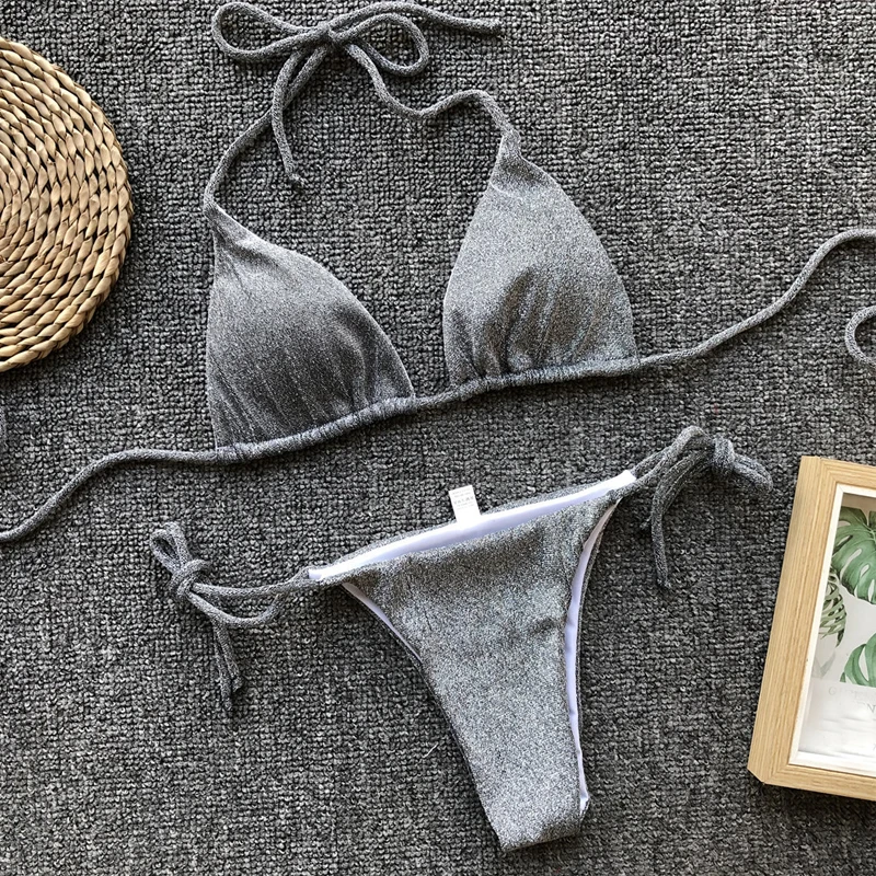 Соблазнительное бикини женский белый купальник Майки на бретельках стринги