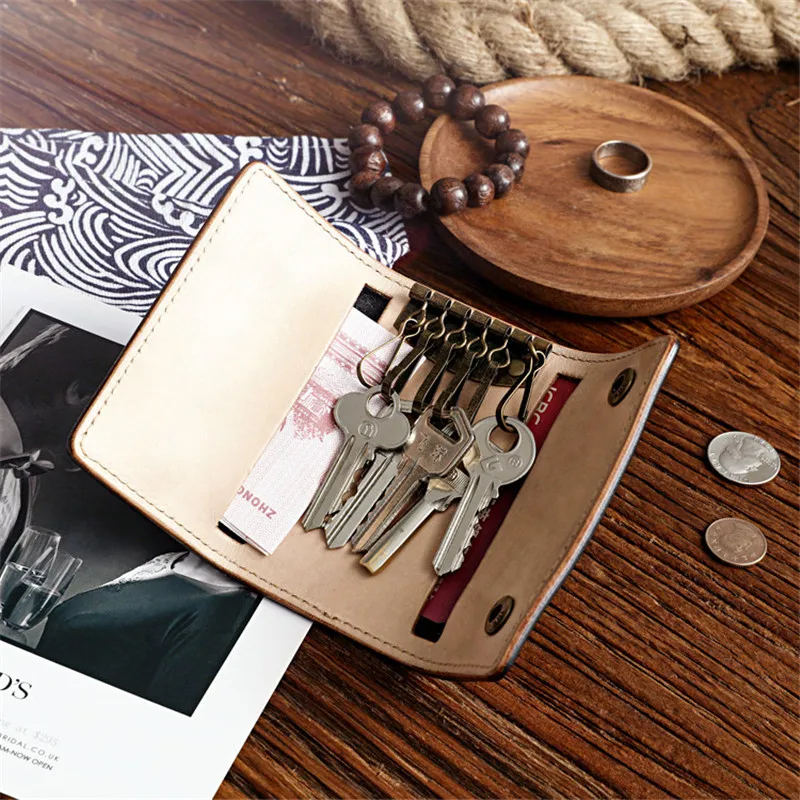 Винтажный простой держатель для ключей кошелек из натуральной кожи мужчин