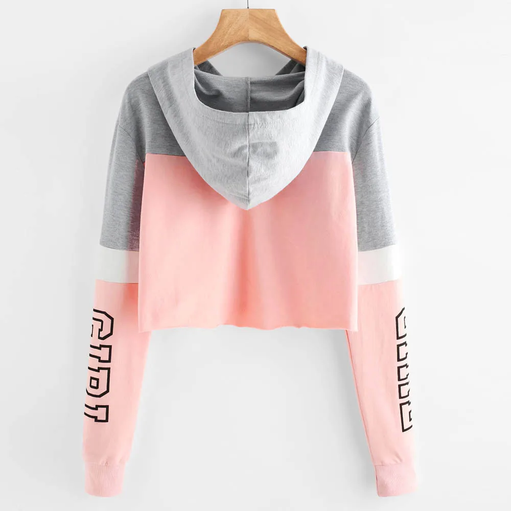 Fashion Women Hoodies Printing Long Sleeve Casual Short Hooded Sweatshirt Girl Patchwork Pullover Tops Female clothes толстовка |
