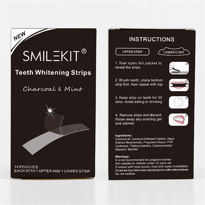 

Charcoal Teeth Whitening Strips Oral Hygiene Care Tooth Whitening Double Elastic Dental Shade Stain Removal Gel Dental Bleaching