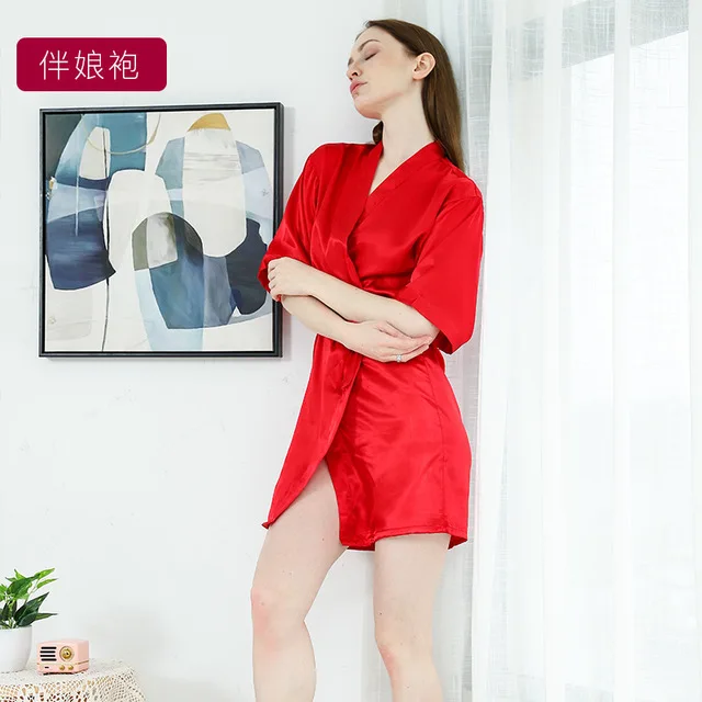 2019 новый свадебный халат для невесты с вышивкой атласное женское кимоно