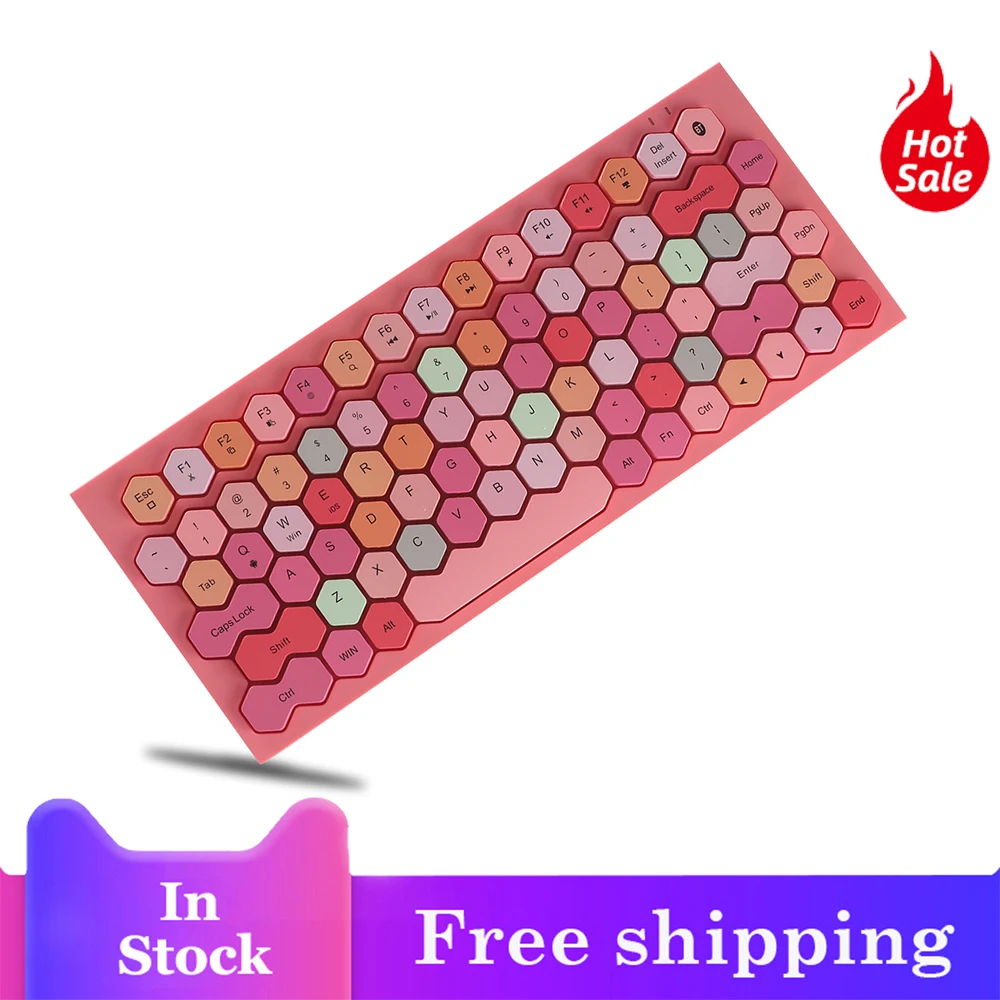 

Mini Wireless Bluetooth Keyboard Rechargeable Slim 2.4GHz Bluetooth 5.1 Mechanical Keyboard 83 Keys Colorful Keypad For Laptop