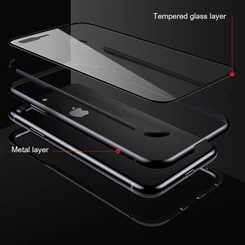 

A9 A5 2020 Magnetic Case 360 double-sided Flip Tempered Glass Case For OPPO Reno Ace Realme X2 Pro C15 C3 5 F11 Pro Metal Bumper
