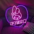 Неоновая светодиодсветодиодный вывеска Melody Rabbit на заказ, Настенный декор для спальни, кафе, магазина, вечевечерние НКИ, творческий декор для стен подарки для девочек