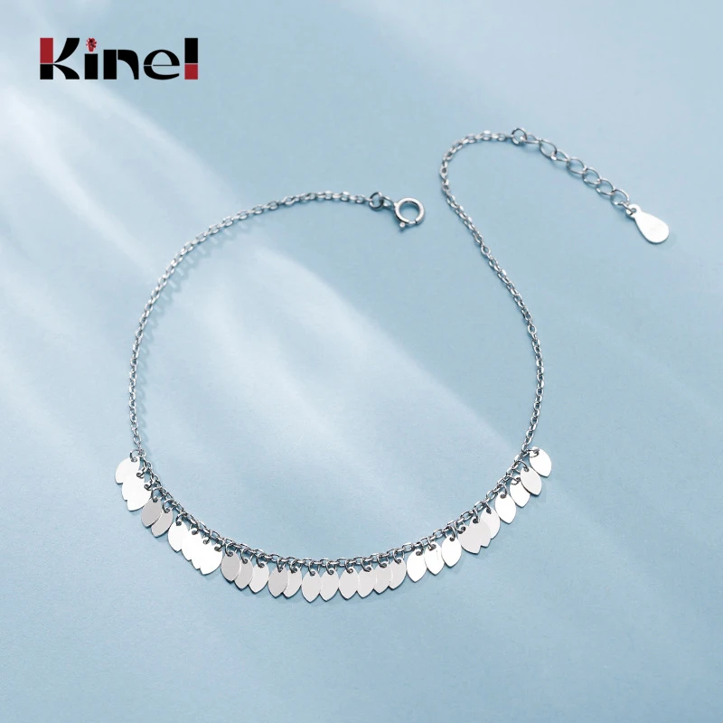 

Kinel Silver 925 Chain Anklet Ladies Bracelet On The Leg 925 Sterling Silver Leg Bijoux Femme Summer Fashion Fine Jewelry
