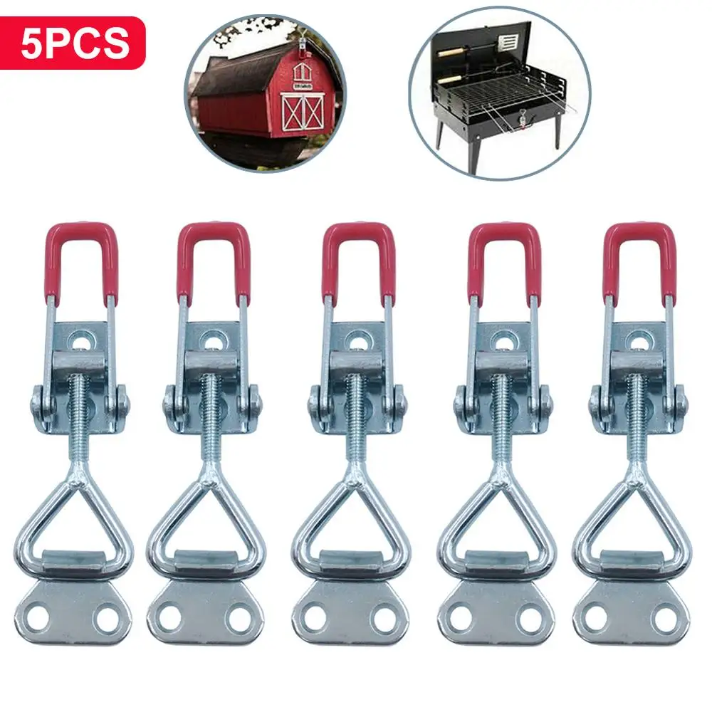 5PCS Toggle Catch Latch Adjustable Cabinet Boxes Case Chest Catch Metal Toggle Clamp Latch Hasp Heavy Duty 150KG/330lbs 1pcs gh 40341 large galvanized hand tool toggle latch catch hasps trailer outdoor marine grade adjustable hasp fastener