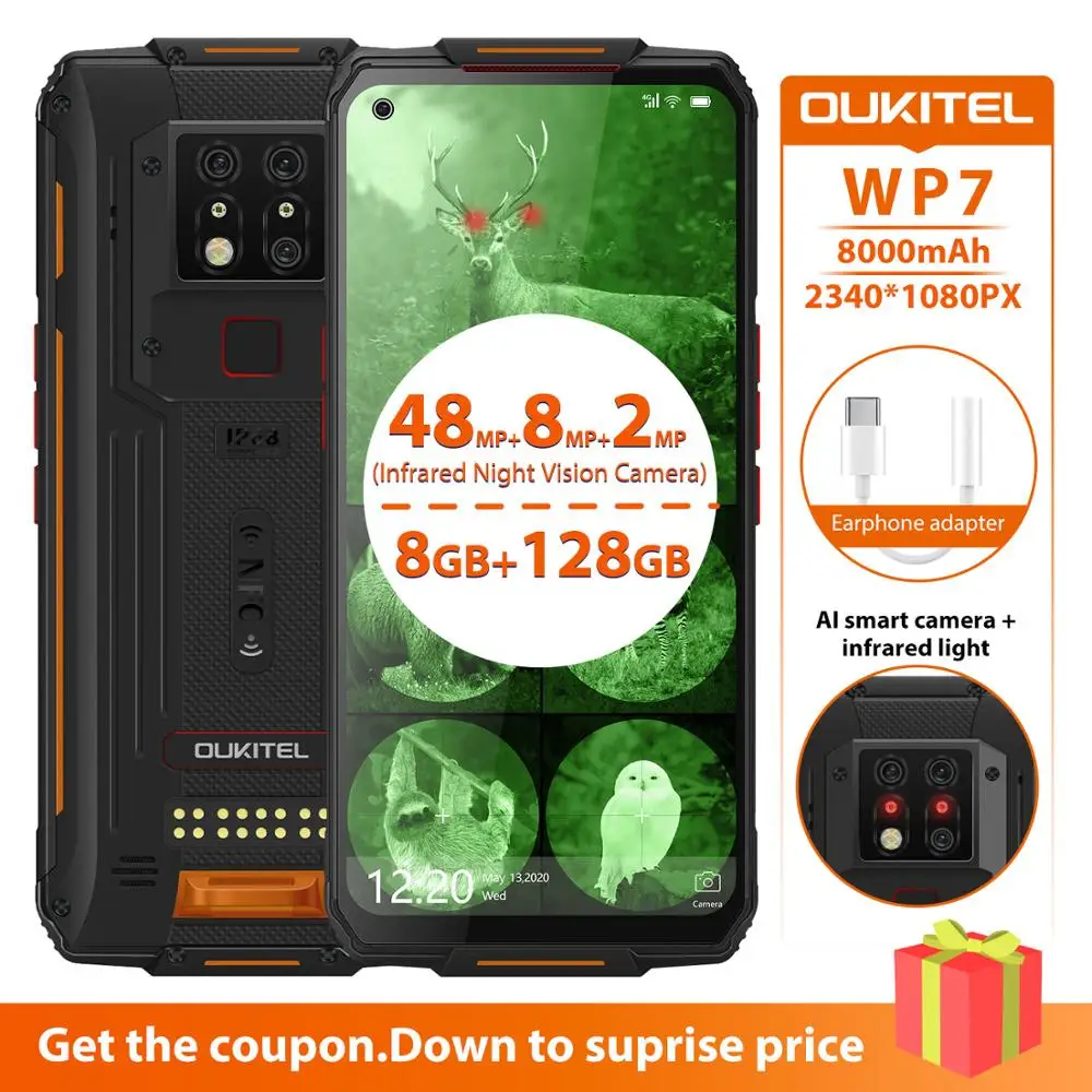 Смартфон OUKITEL WP7 защищенный 8000 мАч 6 53 дюйма 48 МП 8 + 128 ГБ|Смартфоны| |