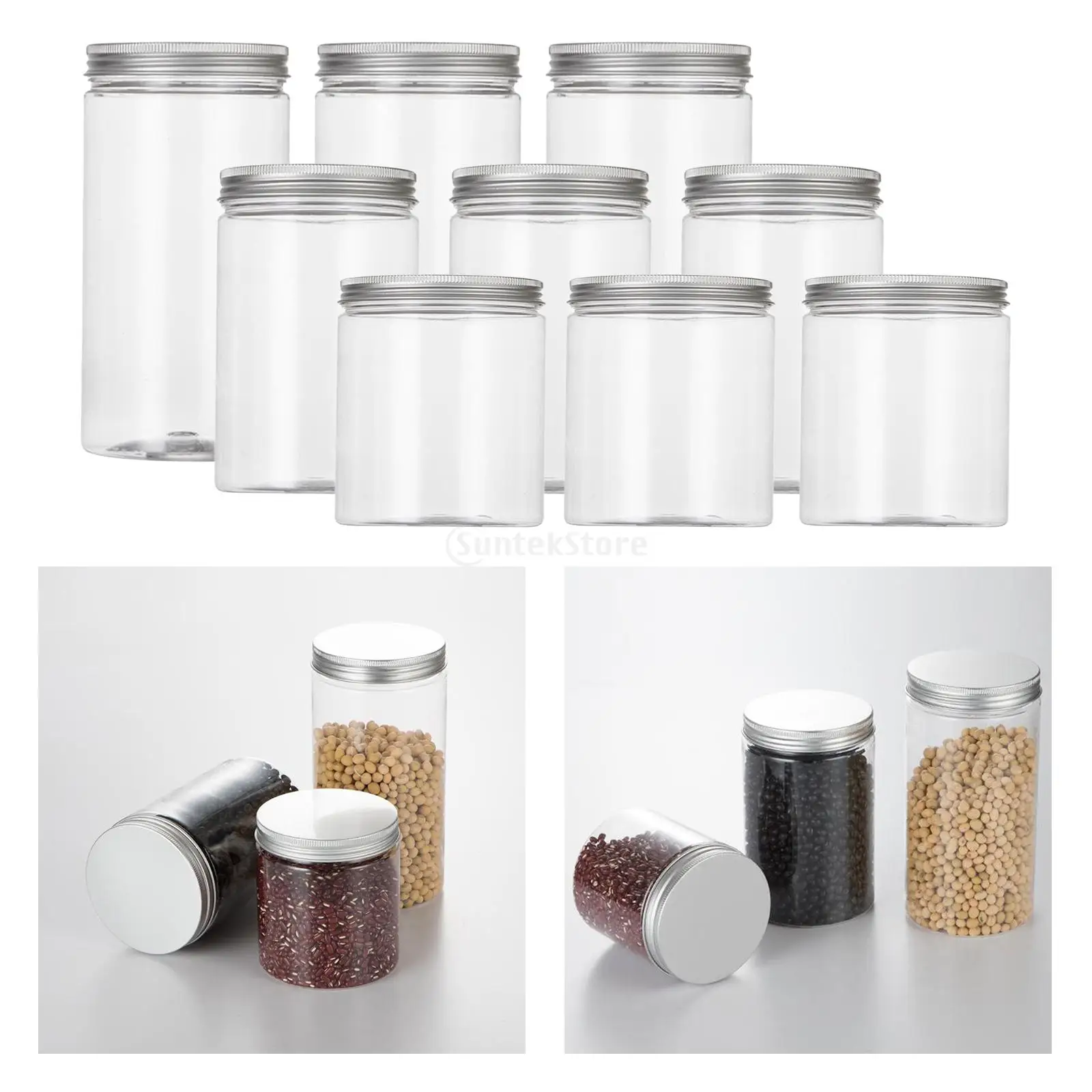 

6/9pcs Clear Empty Plastic Jars with Aluminium Screw Lids Containers Pots