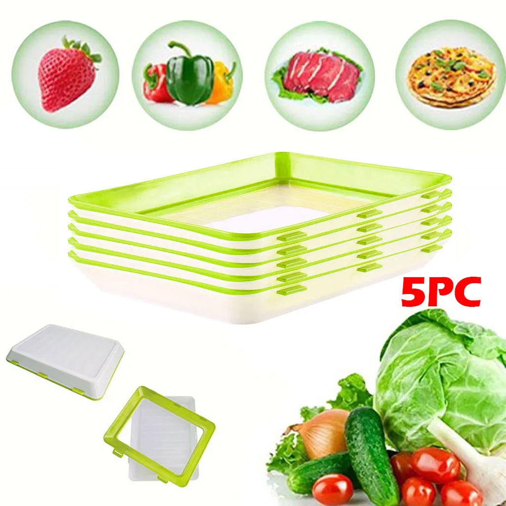 5Pcs 5 шт. креативный контейнер для хранения свежих продуктов, органайзер для хранения свежих продуктов, контейнер для хранения на поддоне, холодильник - Цвет: 5Pcs