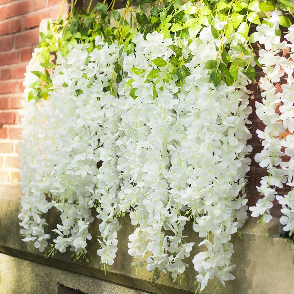 12Pcs 45inch Artificial Wisteria Flowers Fake Vine Ratta Hanging Garland Silk String Home Party Wedding Decor | Дом и сад