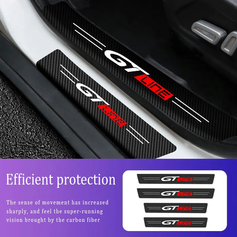

4X Decal Car Sticker Door Carbon Leather Fiber Sill Plate For KIA GT Line Stonic K5 KX5 Type Auto Accessories
