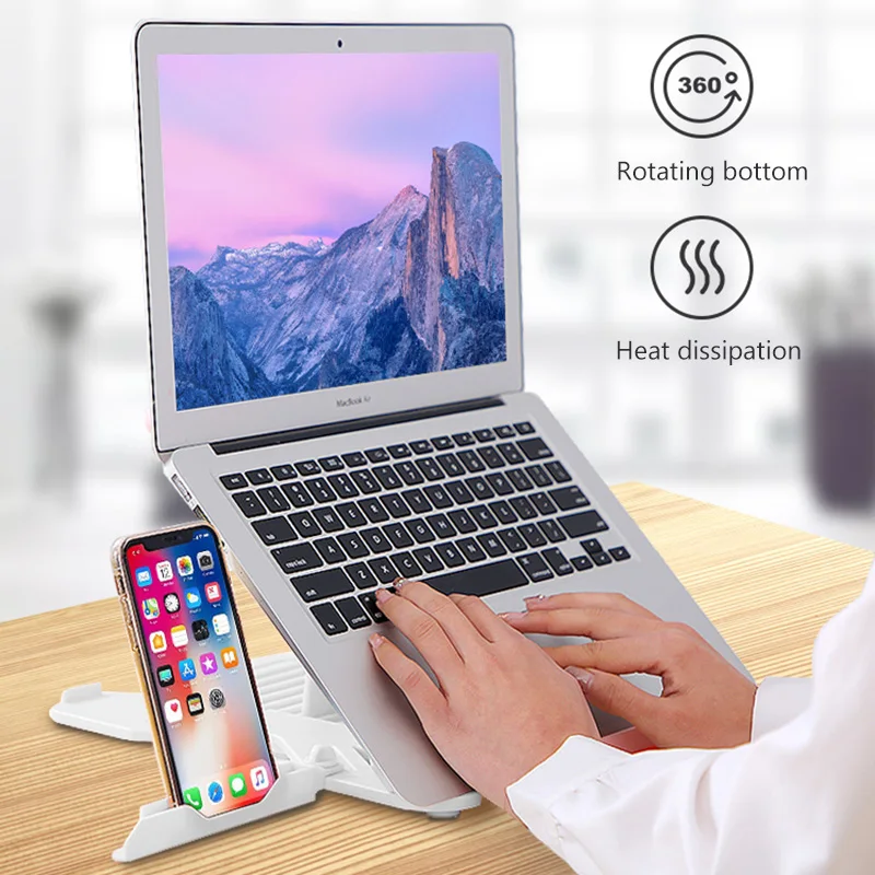 360 Вращающаяся подставка для ноутбука Складная подставка для ноутбука Macbook lenovo держатель для ноутбука Компьютерная Вентиляция с держателем для телефона