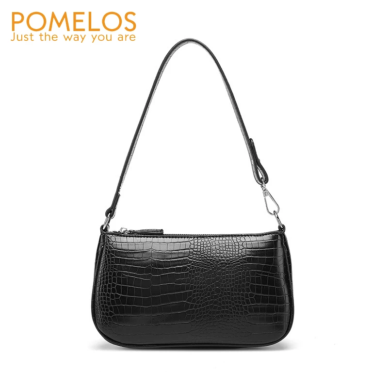Женская сумка через плечо POMELOS Черная мягкая из искусственной кожи с тиснением