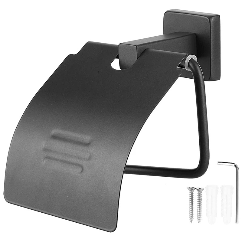 

Toilet Paper Holder Paper Towel Roll Rack Tissue Hanger Shelf Wall Mount Perforated Bathroom Hardware Accessories, Black