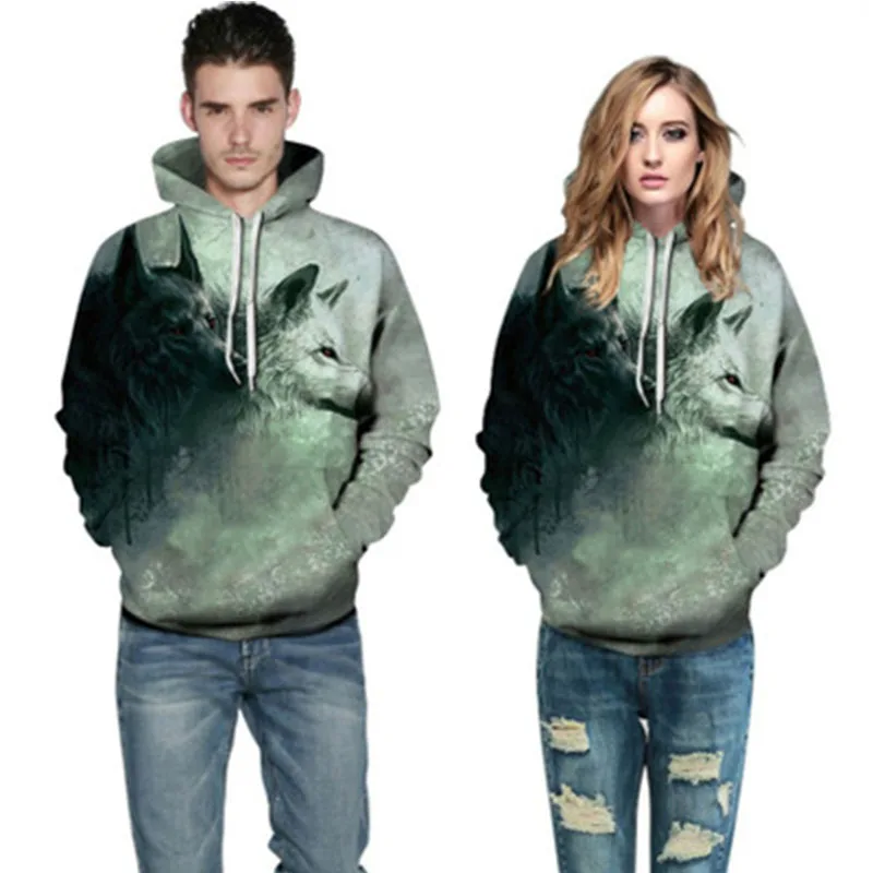 

2020 Wolf Printed Hoodies unisex pullover Jackets Quality Pullover Fashion sport Tracksuits cat printed Streetwear warm Out Coat