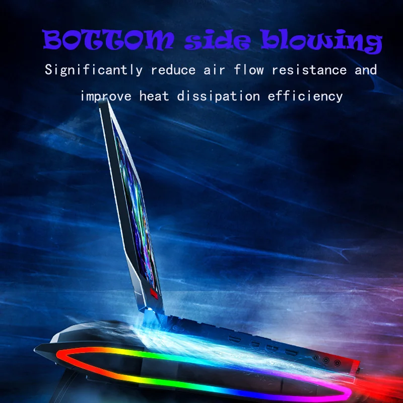 

RGB video game laptop cooler, support 2020 RPM adjustable, 12-17 inch Laptop powerful airflow cooling pad, new 3000
