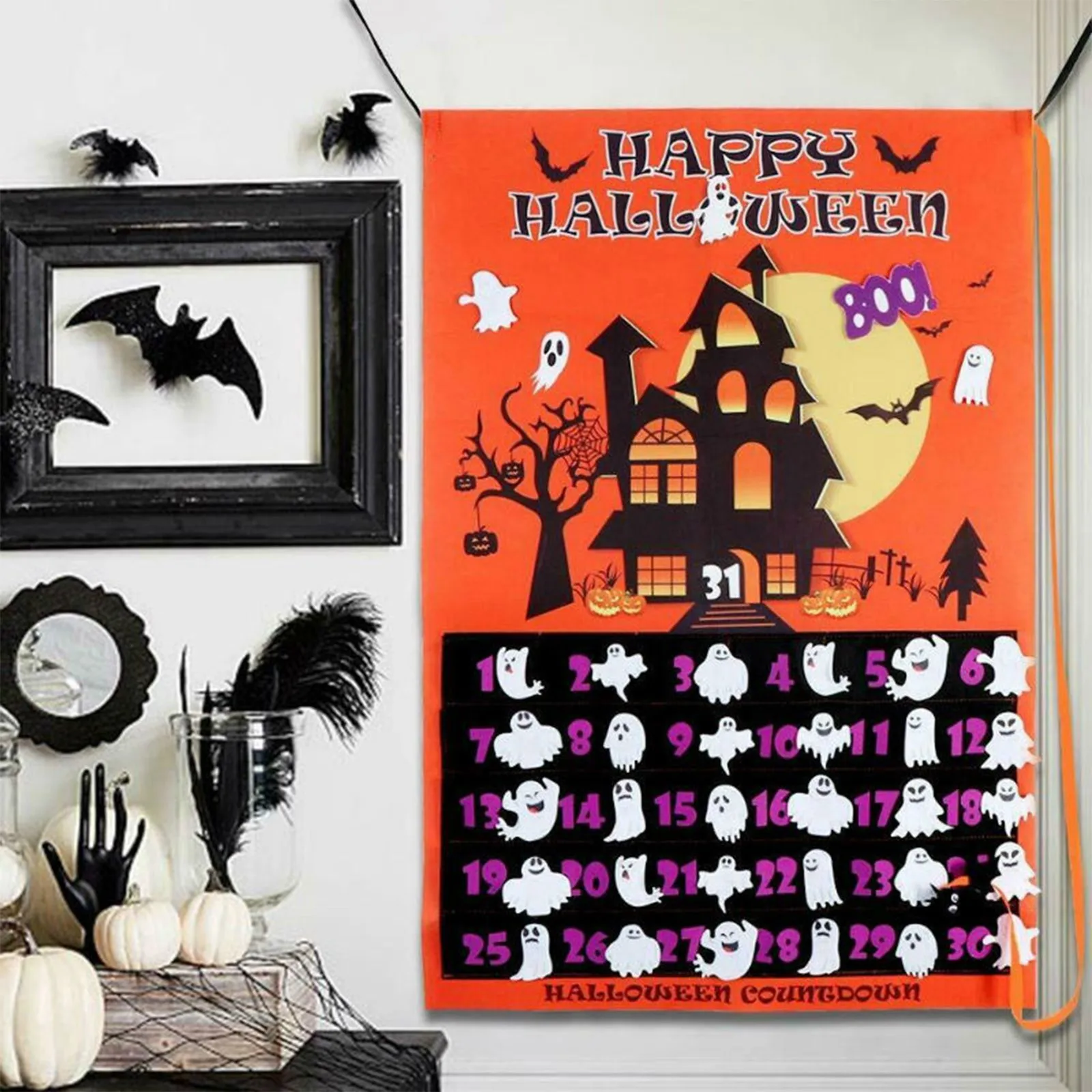 

Halloween Advent Calendar Removable Countdown Wall Calendar Halloween Ghost Hanging Decoration Indoor/outdoor Specter Party