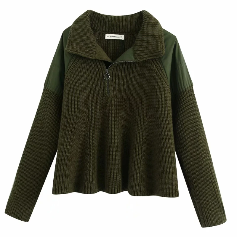 2020 New women fashion patchwork knitting sweater female zipper decoration casual pullover spring chic brand leisure tops S248 | Женская