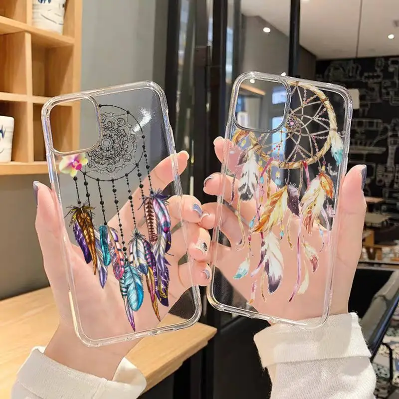 

Dreamcatcher feather colorful pattern Phone Case Transparent soft For iphone 12 11 13 7 8 6 s plus x xs xr pro max mini