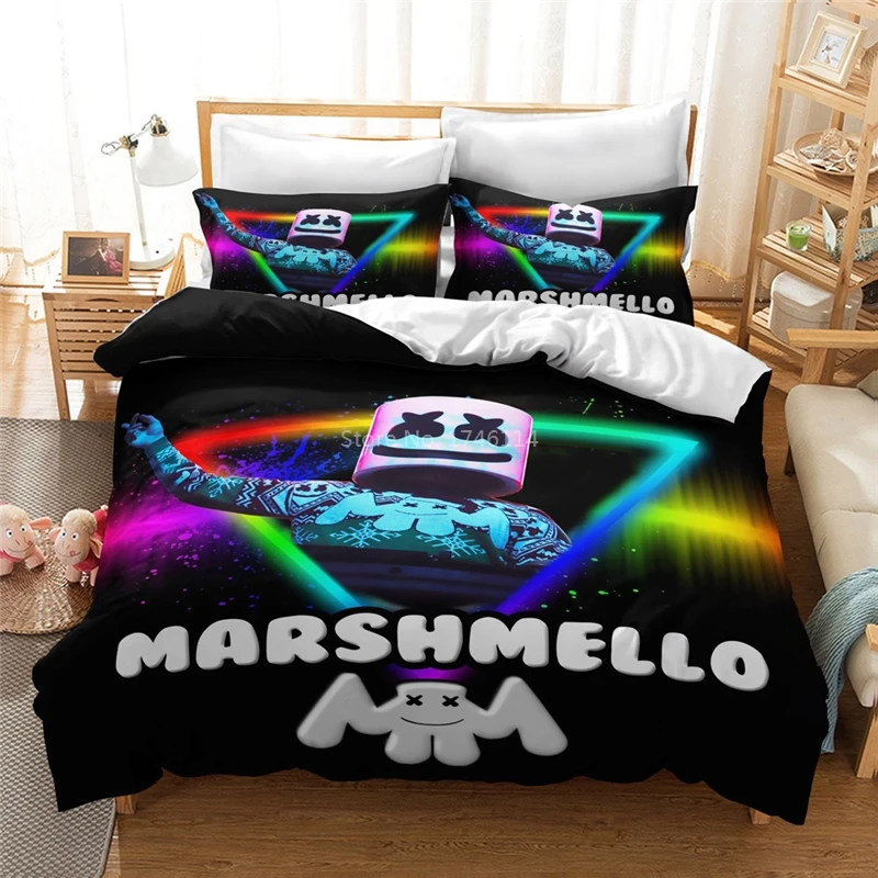 

Dj Marshmello Printed Bedding Set Fashion Duvet Cover Set for Young Adult Comforter Cover Pillowcases Twin Full Queen King Size