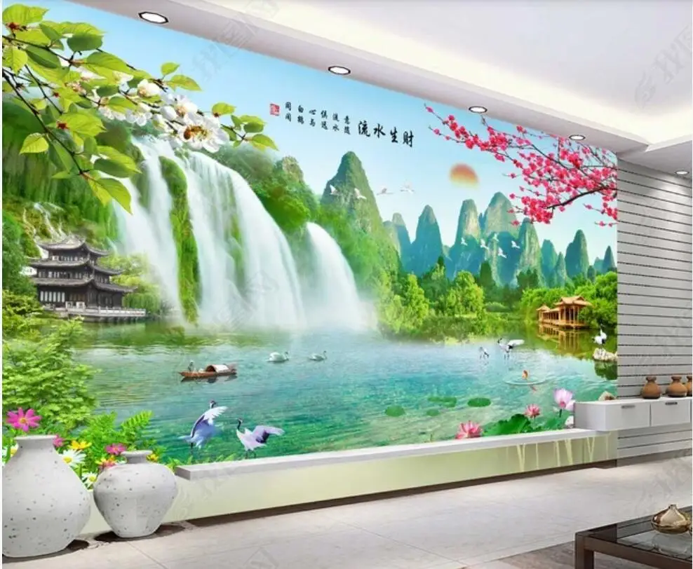 

3d wallpaper Modern mountain waterfall lake scenery home Decoration for bedroom Photo wallpaper on the wall living room design