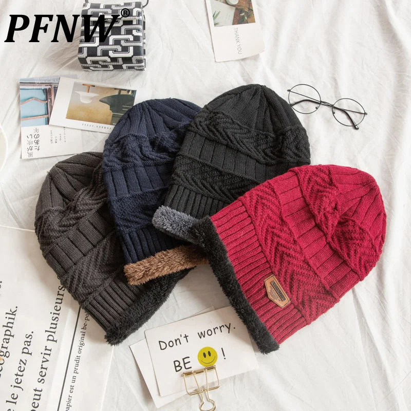 

PFNW Men's Winter Warm Wool Hat Plush Thickened Windproof Ear Protection Cold Proof Knitting Accessories Ins Tide Couple 12C0048
