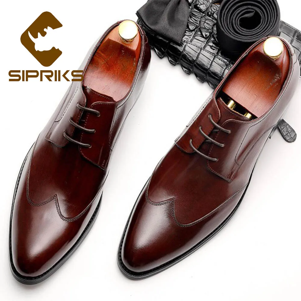 Sipriks мужские туфли из натуральной кожи Wingtip повседневные бордовые элегантные