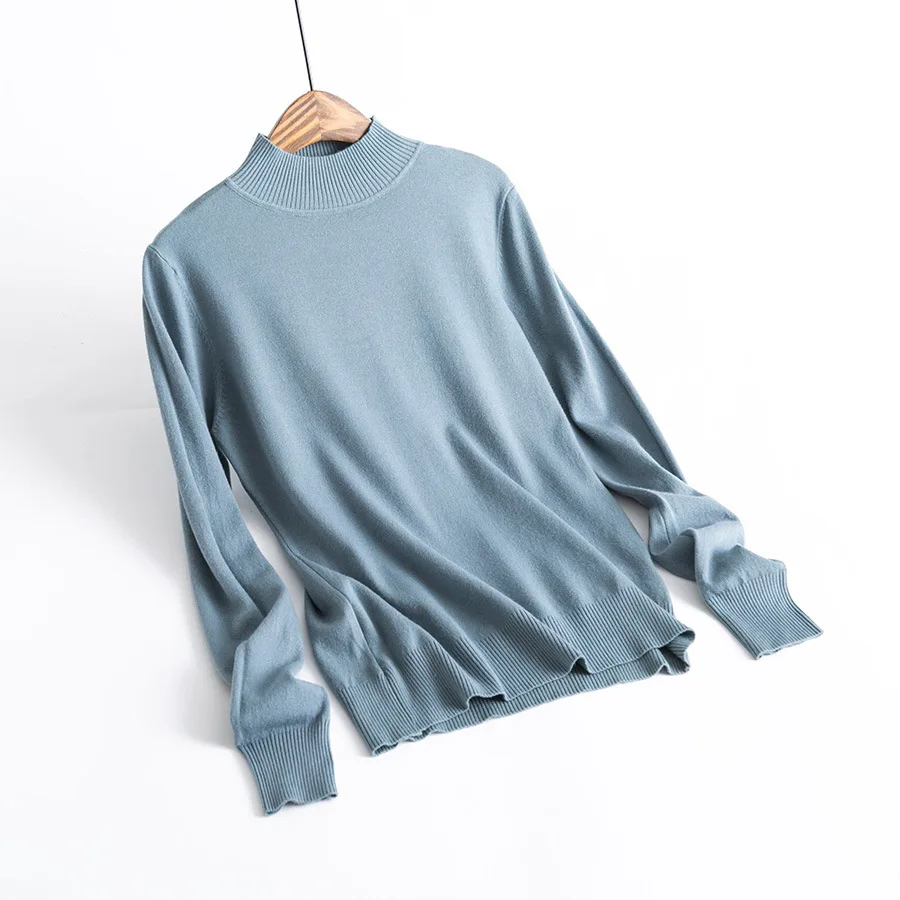 Grey blue Женский укороченный топ, коричневый свитер из 60% кашемира, вязаный свитер с высоким воротом, Женский Классический пуловер, свитер - Цвет: Grey blue