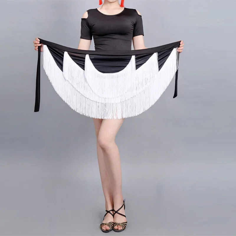 

Sale Adult Latin Dance Skirt Women's Double Tassel Tango Yoga Ballroom Cha Cha Latin Dance Dress Fringed Skirt dance Hip scarf