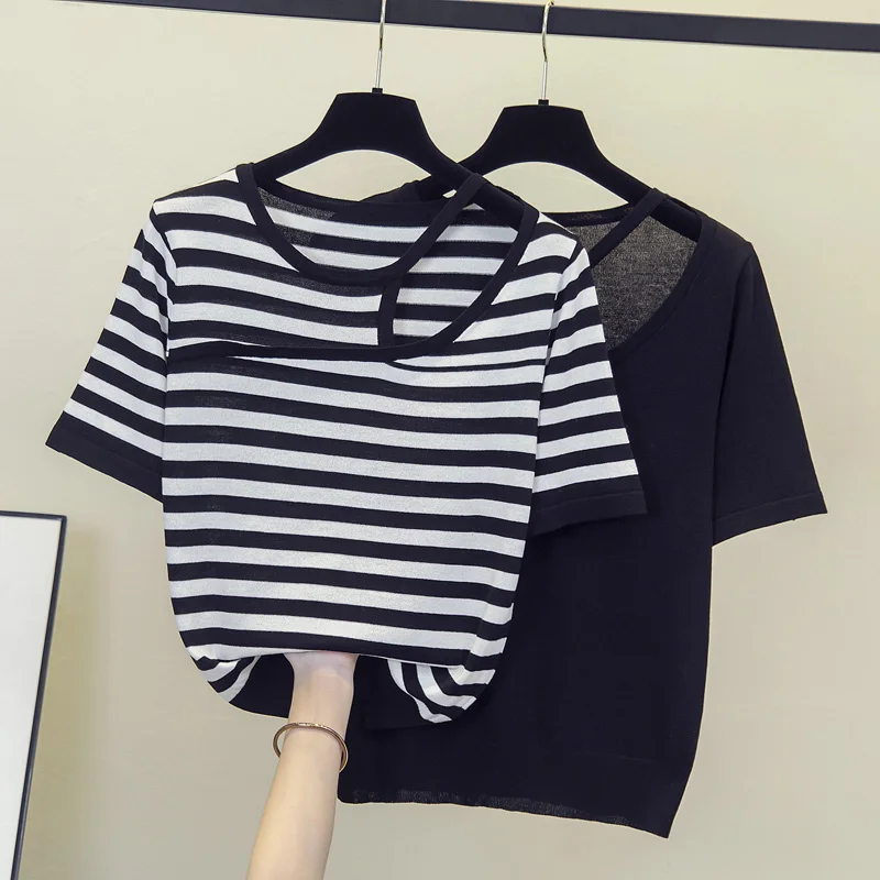 

Oversized Knitted SexySweater Summer thin Loose short Sleeve Woman Pullovers Sweaters Big Size Wool Knitwear Tops M-4XL