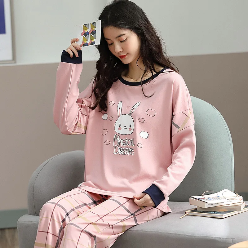 Пижамный комплект женский с цветочным принтом теплый хлопковый Повседневный